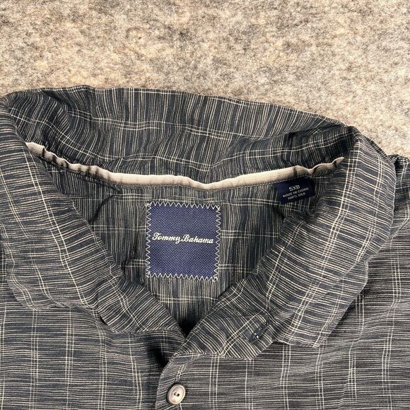 Tommy Bahama Shirt Men’s 5XB Button Up Silk Blue White Short Sleeve Beach Casual - Picture 1 of 7